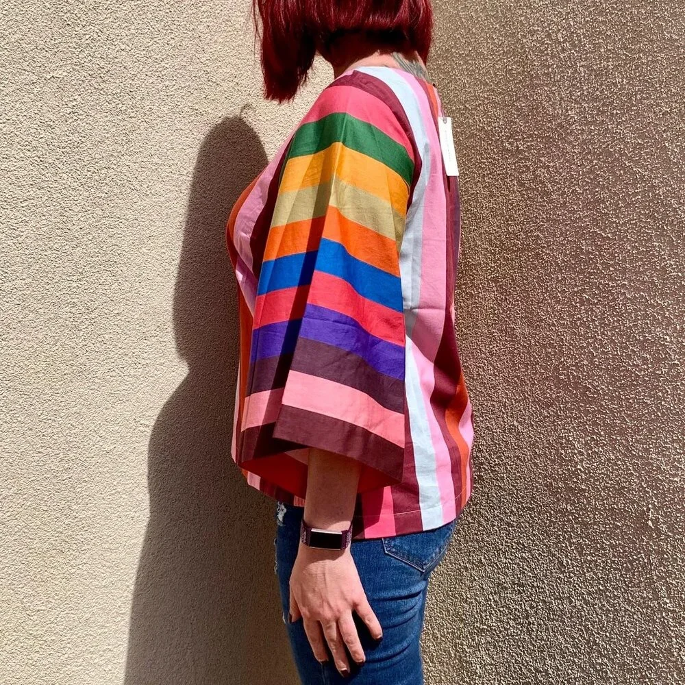 NWT Anthropologie Striped Rainbow Bell Sleeve Top - Picture 7 of 11